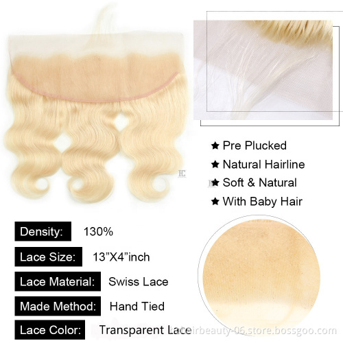 HC Hair 613 Blonde Bundles With Frontal Brazilian Human Hair Weave Body Wave 3 Bundles With 13x4 Lace Frontal Closure Remy Hair